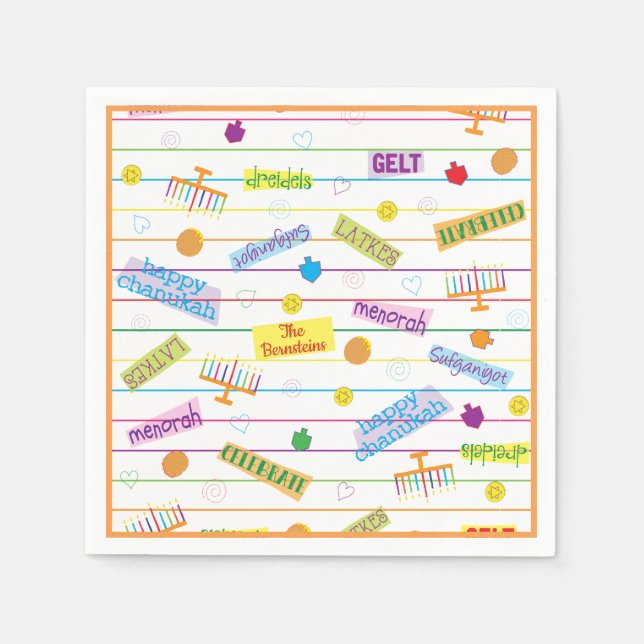 Servilleta De Papel Hanukkah Napkin personaliza al "Fiesta Chanukah" (Anverso)