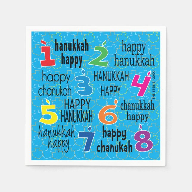 Servilleta De Papel Hanukkah Napkin personaliza "Hanukkah Happy/Blue" (Anverso)