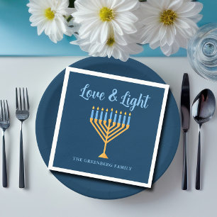 Servilleta De Papel Hanukkah Personalizado de amor y luz Menorah Fiest