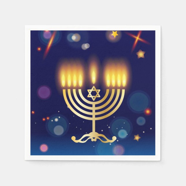 Servilleta De Papel Hanukkiah Feliz Hanukkah Menorá Judía de Oro (Anverso)