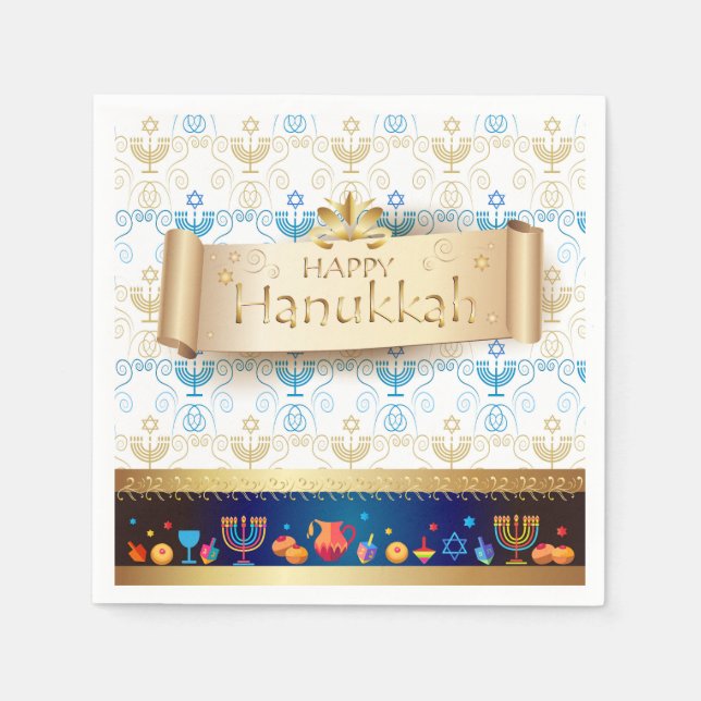 Servilleta De Papel Hanukkiah Happy Hanukkah Jewish dreidel Menorah (Anverso)