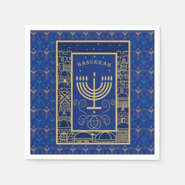 Servilleta De Papel Hanukkiah Happy Hanukkah Jewish dreidel Menorah (Anverso)