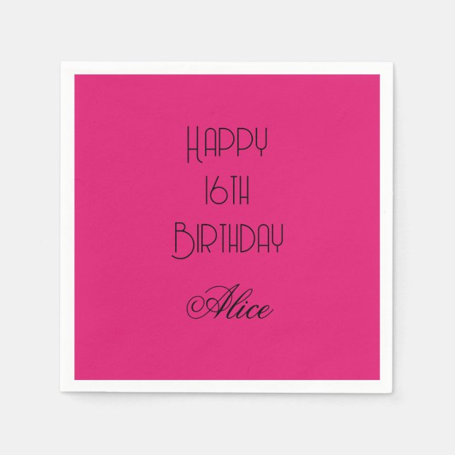 Servilleta De Papel Happy 16th Birthday Pink Black Custom Name 2026 (Anverso)