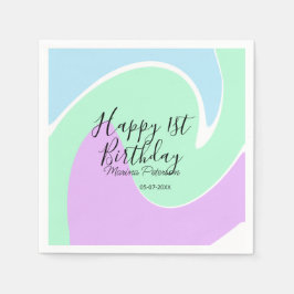 Servilleta De Papel Happy 1st birthday pink green blue acrylic pour