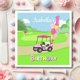 Servilleta De Papel Happy 1st Birthday Polka Dot Pink Girly Golf 