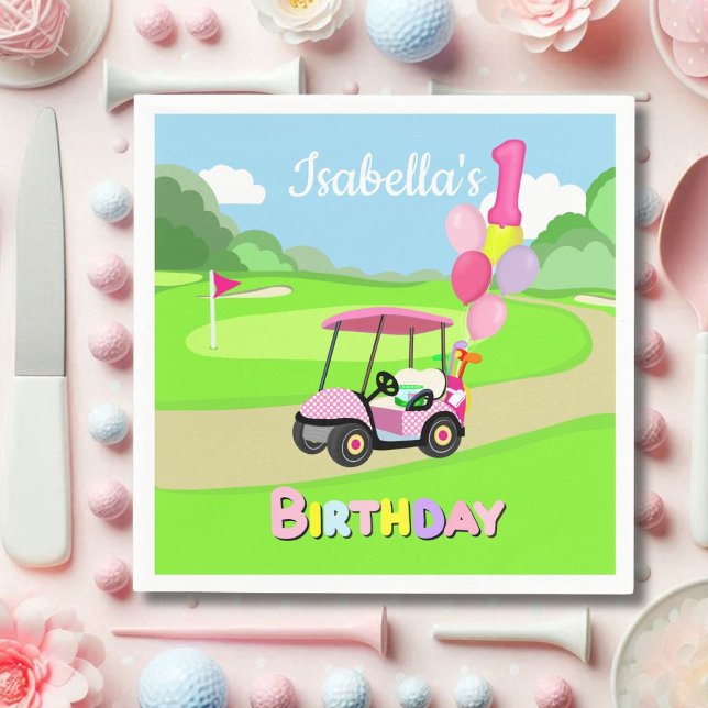Servilleta De Papel Happy 1st Birthday Polka Dot Pink Girly Golf  (Subido por el creador)