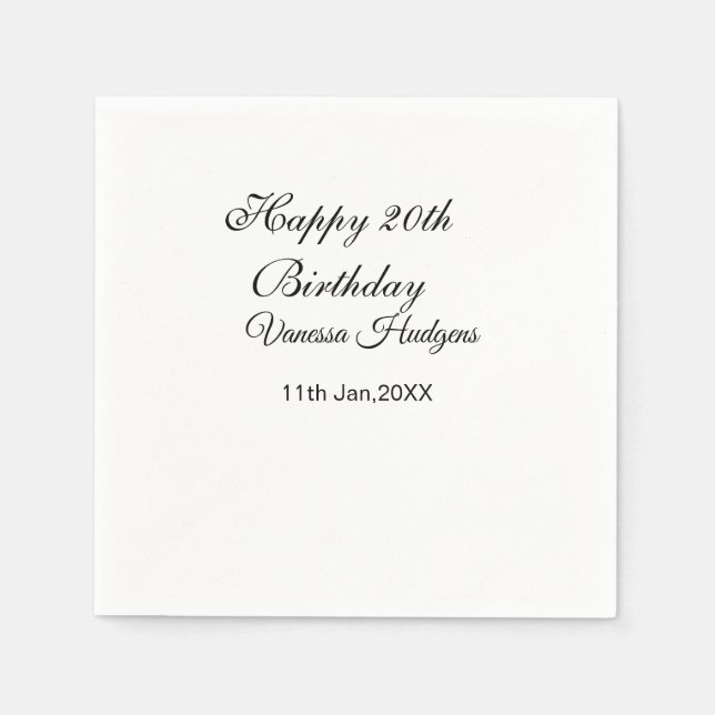 Servilleta De Papel Happy 20th birthday name date simple minimal  (Anverso)