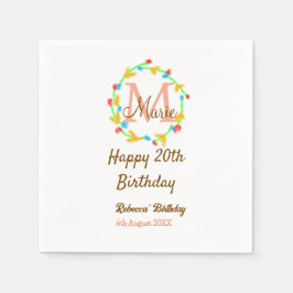 Servilleta De Papel Happy 20th Birthday red add name monogram wreath