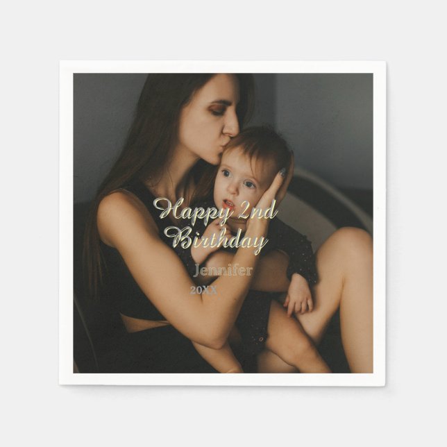 Servilleta De Papel Happy 2nd birthday kids baby mother yellow gray na (Anverso)