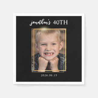 Servilleta De Papel Happy 40th Black and Gold Birthday Party Custom