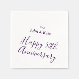 Servilleta De Papel Happy 50th anniversary purple name year simple 