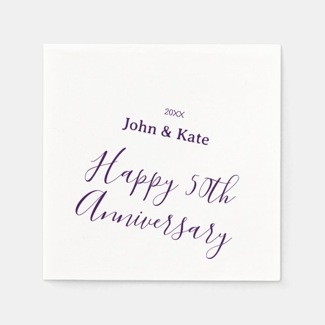 Servilleta De Papel Happy 50th anniversary purple name year simple  (Anverso)