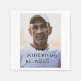 Servilleta De Papel Happy 50th birthday name photo year man simple min