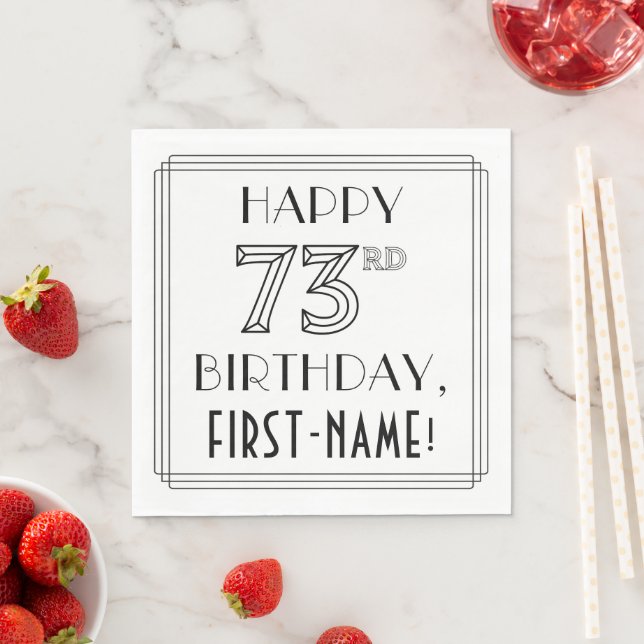 Servilleta De Papel HAPPY 73RD BIRTHDAY; Art Deco Style; Custom Name (In situ)