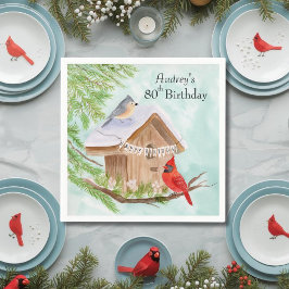 Servilleta De Papel  Happy 80th Birthday Birds at Birdhouse