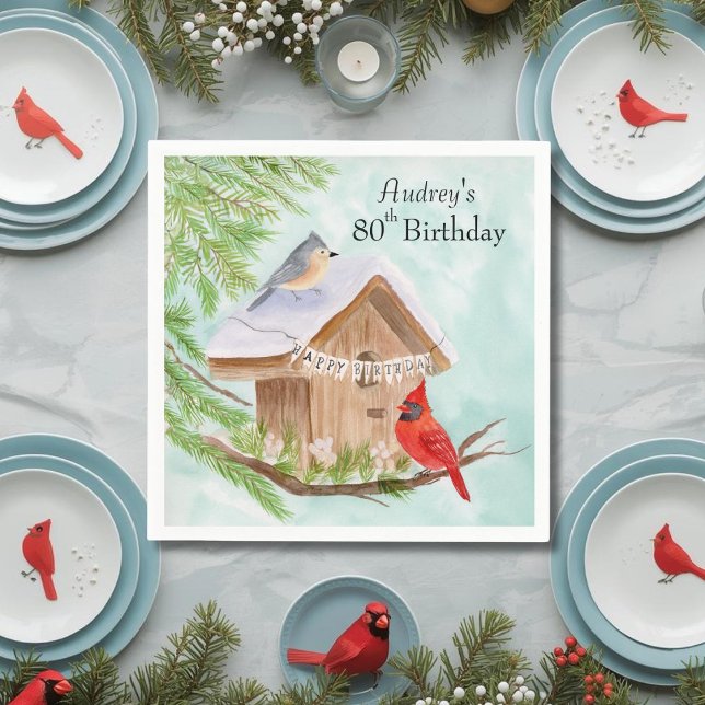 Servilleta De Papel  Happy 80th Birthday Birds at Birdhouse (Subido por el creador)