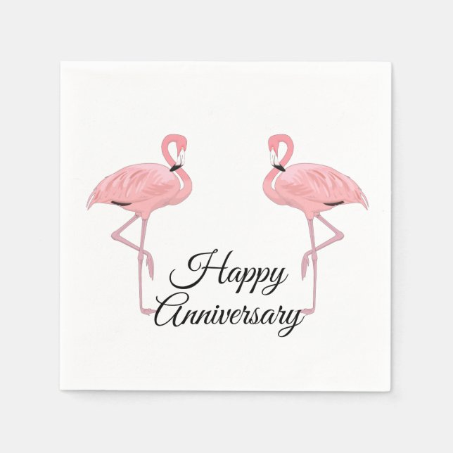 Servilleta De Papel Happy Anniversary Classic Pink Flamingos (Anverso)