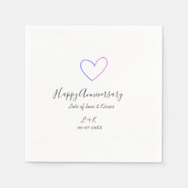 Servilleta De Papel Happy anniversary pink blue heart name date simple