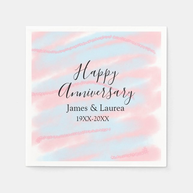 Servilleta De Papel Happy anniversary wedding name date year pastel  (Anverso)