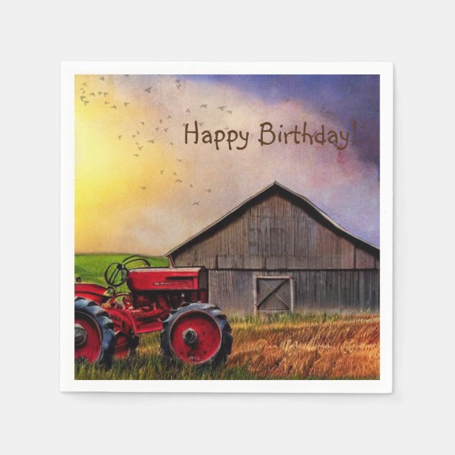 Servilleta De Papel Happy Birday Tractor and Barn (Anverso)