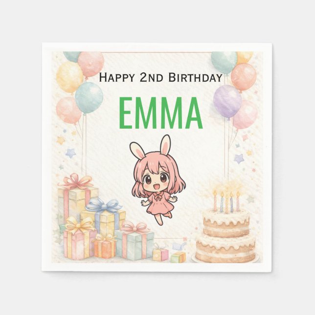 Servilleta De Papel Happy Birthday Bunny Invitation  (Anverso)