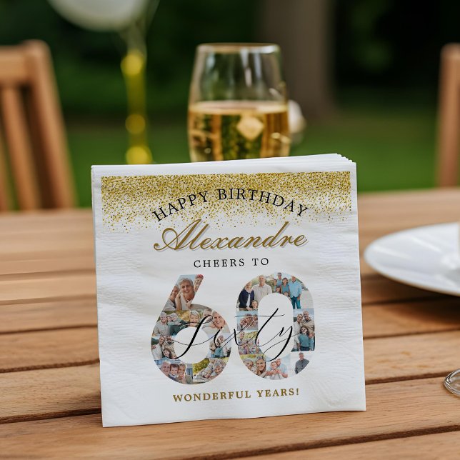 Servilleta De Papel Happy Birthday Cheers To 60 Years Photo Collage (Happy Birthday Cheers To 60 Years Photo Collage Napkins)
