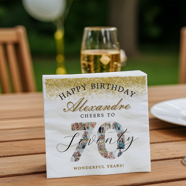 Servilleta De Papel  Happy Birthday Cheers To 70 Years Photo Collage (Happy Birthday Cheers To 70 Years Photo Collage Napkins)