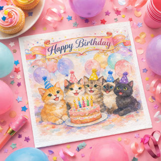 Servilleta De Papel  Happy Birthday Cute Party Cats Paper Napkin