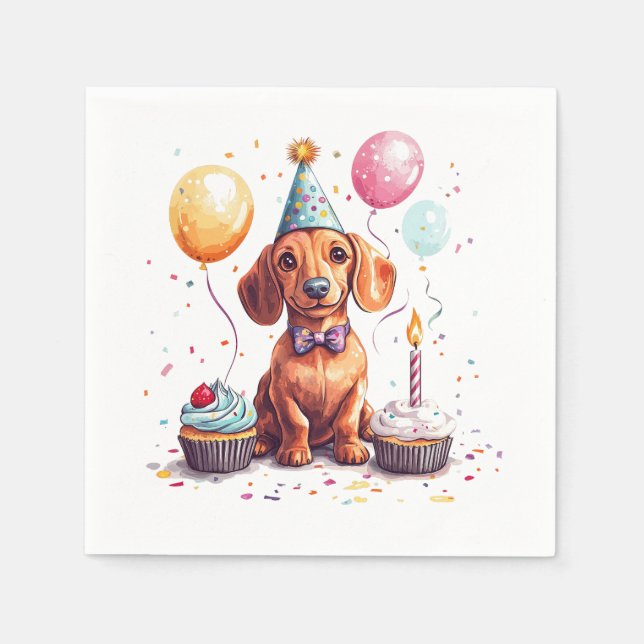 Servilleta De Papel Happy Birthday Dachshund Dog  (Anverso)