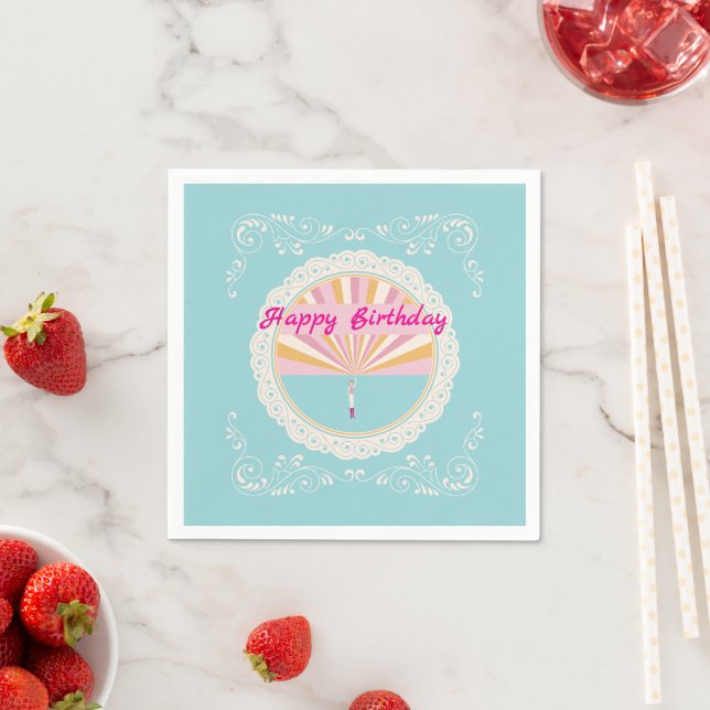 Servilleta De Papel Happy Birthday Fun Party Napkin, Pink Rainbow (In situ)