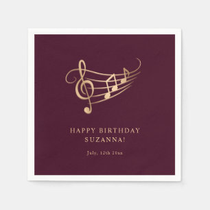 Servilleta De Papel Happy Birthday Gold Music Notes Elegant