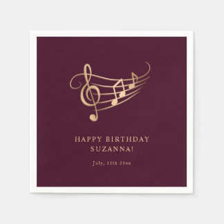 Servilleta De Papel Happy Birthday Gold Music Notes Elegant