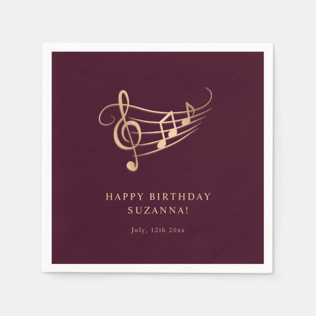Servilleta De Papel Happy Birthday Gold Music Notes Elegant (Anverso)