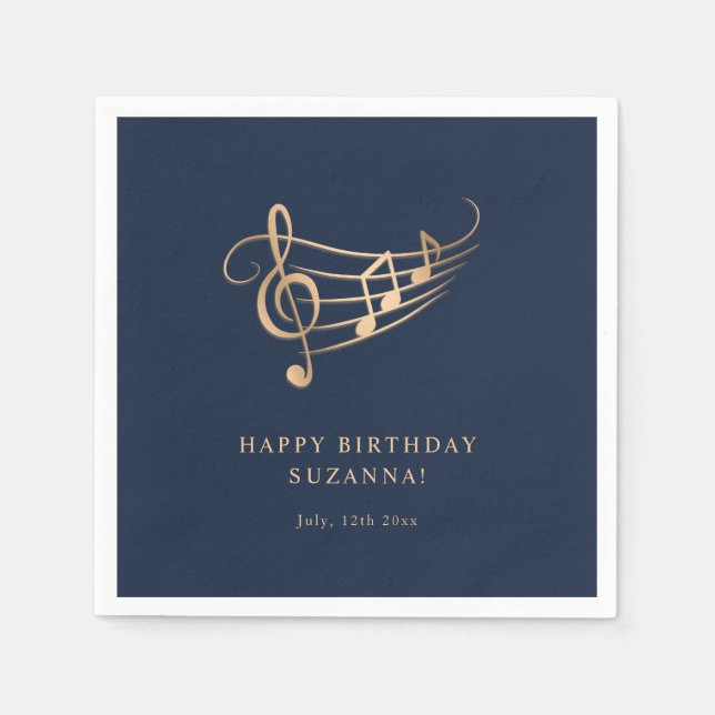 Servilleta De Papel Happy Birthday Gold Music Notes Elegant (Anverso)