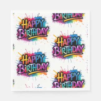 Servilleta De Papel Happy Birthday Graffiti Pink Paper Napkin