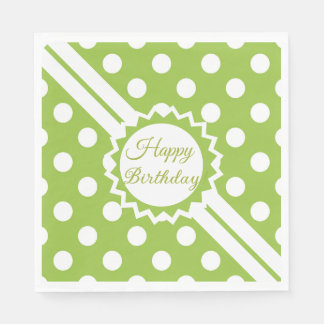 Servilleta De Papel Happy Birthday Green And White Polka Dots 