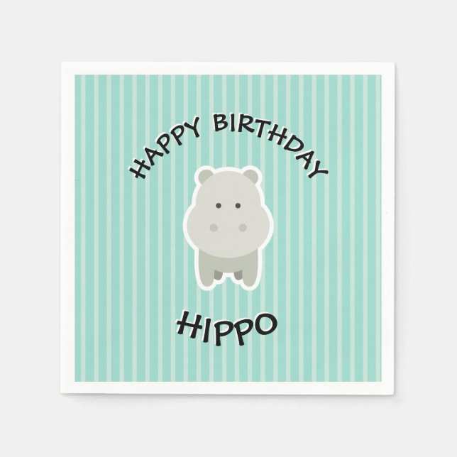 Servilleta De Papel Happy Birthday Hippo Cute Party Animal (Anverso)