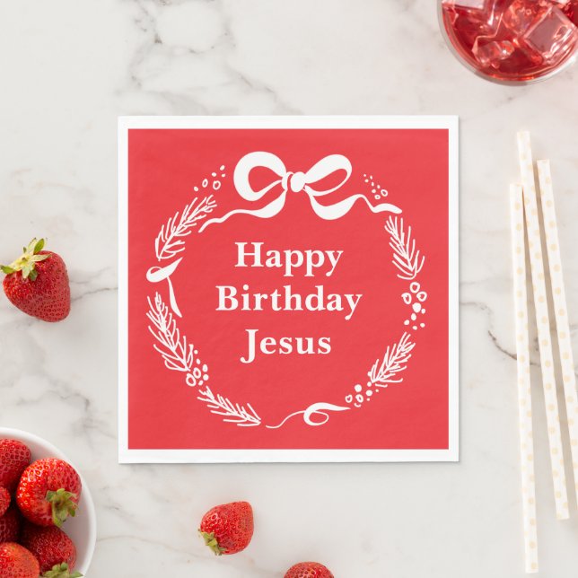 Servilleta De Papel Happy Birthday Jesus | Hand Drawn Bow Christmas (In situ)