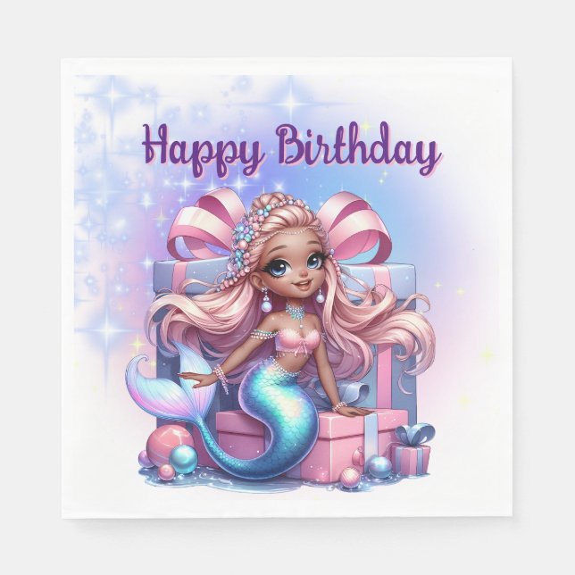 Servilleta De Papel Happy Birthday Mermaid  (Anverso)