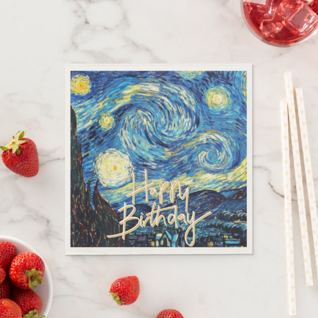 Servilleta De Papel Happy Birthday, Starry Night fine art, (In situ)