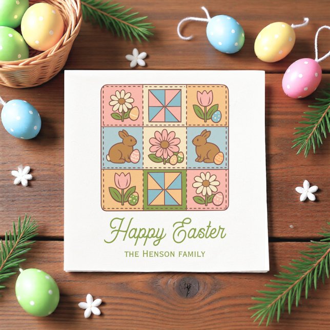 Servilleta De Papel Happy Easter Bunny Quilt Pattern Family  (Subido por el creador)