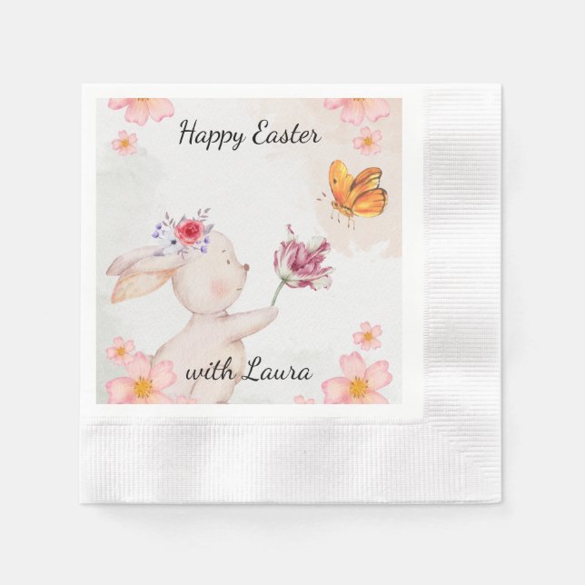 Servilleta De Papel Happy Easter- bunny with butterfly  (Anverso)