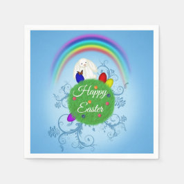 Servilleta De Papel Happy Easter Colorful Planet & Rainbow Cute Bunny