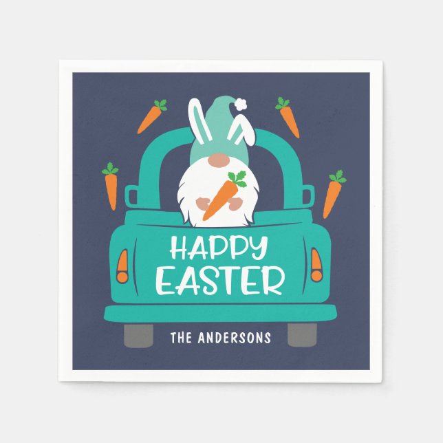 Servilleta De Papel Happy Easter Cute Modern Gnome Truck Name (Anverso)