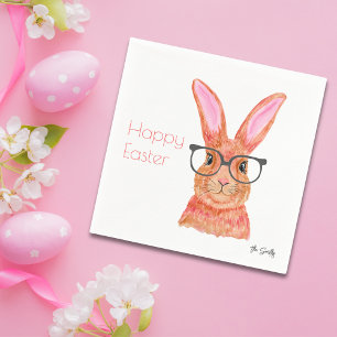 Servilleta De Papel Happy Easter Funny Pink Bunny Paper Napkin