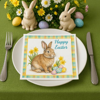 Servilleta De Papel Happy Easter Rabbit Spring Plaid 