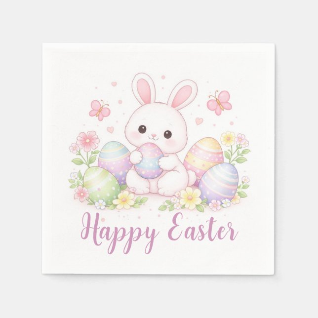 Servilleta De Papel Happy Easter Spring Design - Cute Easter Bunny  (Anverso)