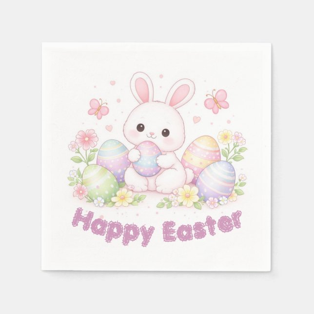 Servilleta De Papel Happy Easter Spring Design - Cute Easter Bunny  (Anverso)