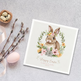 Servilleta De Papel Happy Easter Watercolor Flores Bunny Paper Napkin