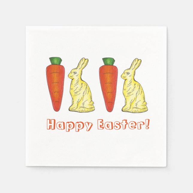 Servilleta De Papel Happy Easter White Chocolate Bunny Rabbit Carrot (Anverso)